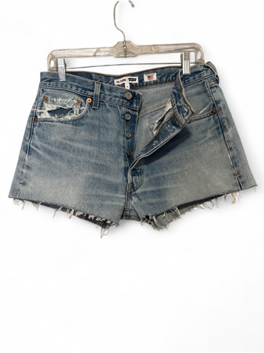 Re/Done - Levi's The Short Mid Rise Relaxed Distressed Cutoff Denim Shorts